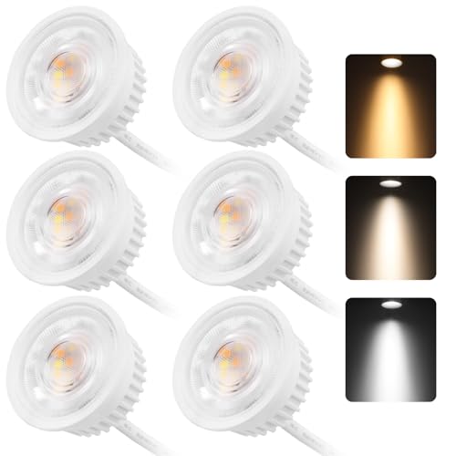 YindaLux 6er Set LED Modul Dimmbar ø50x23mm für Einbaustrahler Aufbauspot 4.9W 500LM 3CCT Warmweiß 3000K Naturalweiß 4000K Kaltweiß 6500K IP44 Wasserdicht 38°Modul Ersetzt GU10 MR16 Leuchtmittel von YindaLux