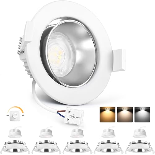 YindaLux 6x LED Einbaustrahler 230V Dimmbar 5W Einbauspots Schwenkbar 3000K/4000K/6500K LED Spot 75-80mm Lochmass Deckenspots IP44 Einbauleuchten Weiß Silber matt Alu für Badezimmer Wohnzimmer von YindaLux