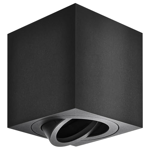 YindaLux 1 Stück Aufbauspot Schwarz: 30° Schwenkbar Aufbaustrahler mit GU10 Fassung, Geeignet für GU10 & LED Module(Ohne GU10-Lampe), Φ80mm Eckig Aufbauleuchte, Deckenspots Aufputz Spots aus Aluminium von YindaLux