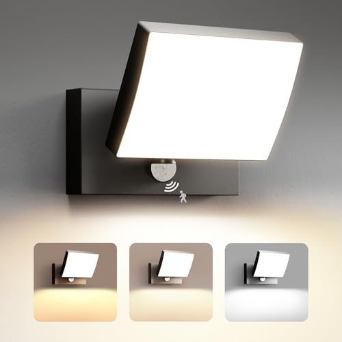 YindaLux Außenlampe mit bewegungsmelder 3CCT, 24W IP65 Wandlampe mit Schwenkbar LED Panel, 3000 Lumen, Aluminium Modern Wandleuchte Außen/Innen, Außenwandleuchte für Terrasse, Eingang, Flur, Anthrazit von YindaLux