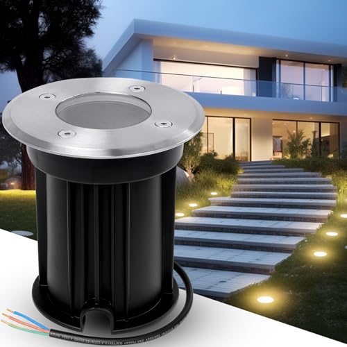 YindaLux Bodenstrahler Außen IP67 für GU10, Bodenleuchten Außen aus 304L Edelstahl, Led Bodeneinbaustrahler Aussen 230V, Bodenbeleuchtung Aussen, Bodenspots Außen Silber Rund (ohne Leuchtmittel) von YindaLux