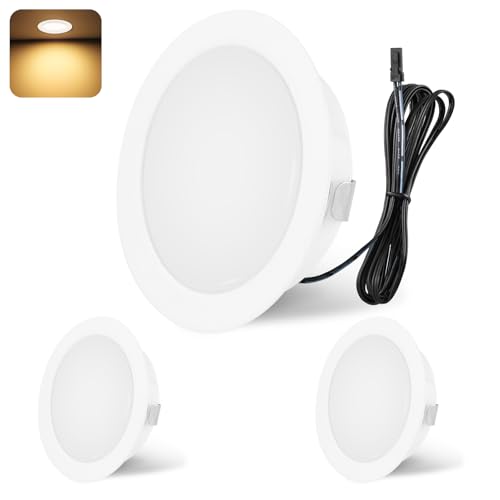 YindaLux Einbaustrahler LED 12V 3000K Warmweiß LED Spot Dimmbar 3W Einbauspots 55-58mm lochmass Einbauleuchten für Wohnwagen Küche Kleiderschrank Aluminium Weiß 3er Set von YindaLux