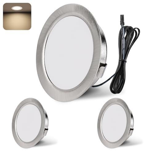 YindaLux Einbaustrahler LED 12V 4000K Neutralweiß LED Spot Dimmbar 3W Einbauspots 55-58mm lochmass Einbauleuchten für Wohnwagen Küche Kleiderschrank Aluminium Nickel 3er Set von YindaLux