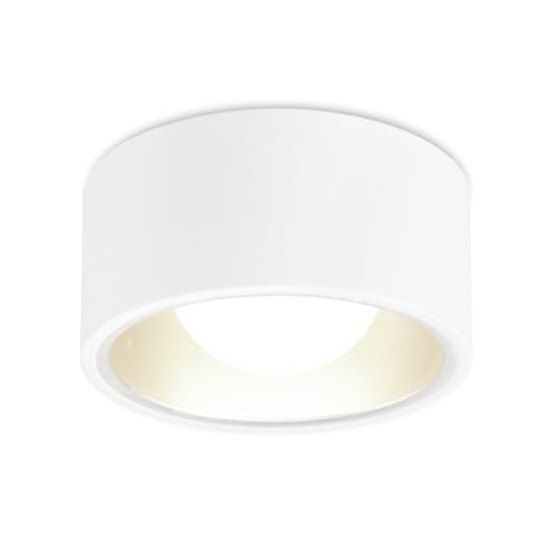 YindaLux LED Aufbauspot Flach mit großer Leuchtfläche: 230 V Ø 130×60 mm, Deckenspot Weiß Aufputz, 7 W GX53 Warmweiß 4000K 800 LM Aufbaustrahler, runde Aufbauleuchte, Aluminium-Deckenstrahler von YindaLux