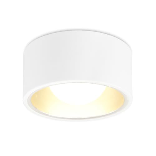 YindaLux LED Aufbauspot Flach mit großer Leuchtfläche: 230 V Ø 130×60 mm, Deckenspot Weiß Aufputz, 7 W GX53 Warmweiß 3000K 800 LM Aufbaustrahler, runde Aufbauleuchte, Aluminium-Deckenstrahler von YindaLux