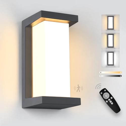 YindaLux LED Aussenlampe mit Bewegungsmelder, 18W Wandleuchte Aussen mit Fernbedienung, IP65 Wasserdichte Modern Wandlampe Innen/Außen, 3000-6500K Dimmbar Außenleuchte für Garten, Terrasse, Anthrazit von YindaLux