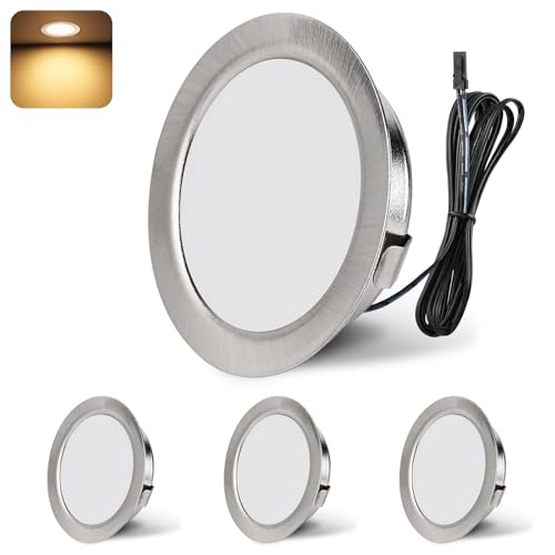 YindaLux LED Einbaustrahler 12V 3000K Warmweiß IP44 LED Spot Dimmbar 3W Einbauspots 55-58mm lochmass Einbauleuchten für Wohnwagen Küche Kleiderschrank Aluminium Nickel 4er Set von YindaLux