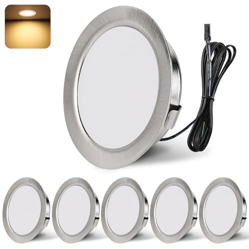 YindaLux LED Einbaustrahler 12V 3000K Warmweiß IP44 LED Spot Dimmbar 3W Einbauspots 55-58mm lochmass Einbauleuchten für Wohnwagen Küche Kleiderschrank Aluminium Nickel 6er Set von YindaLux