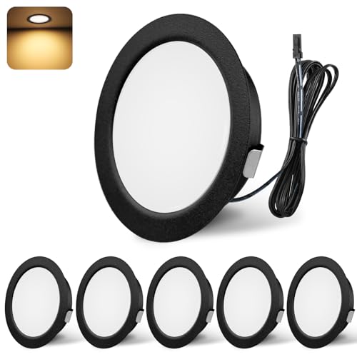 YindaLux LED Einbaustrahler 12V 3000K Warmweiß IP44 LED Spot Dimmbar 3W Einbauspots 55-58mm lochmass Einbauleuchten für Wohnwagen Küche Kleiderschrank Aluminium Schwarz 6er Set von YindaLux