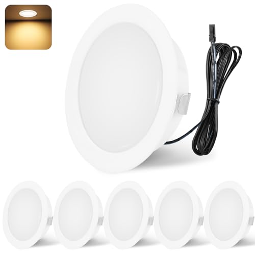 YindaLux LED Einbaustrahler 12V 3000K Warmweiß IP44 LED Spot Dimmbar 3W Einbauspots 55-58mm lochmass Einbauleuchten für Wohnwagen Küche Kleiderschrank Aluminium Weiß 6er Set von YindaLux