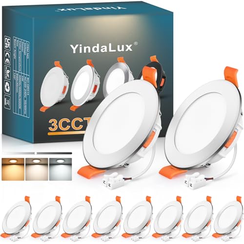 YindaLux LED Einbaustrahler 230V IP44, 5W Dimmbar Deckenspots, Ultra Flach Einbauleuchten 65-75mm, 3000K Warmweiß 4000K Neutralweiß 6500K Kaltweiß Chrom Einbauspots für Badezimmer Wohnzimmer 10er Set von YindaLux