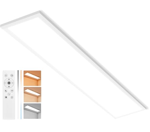 YindaLux LED Panel 120x30 cm, 40W Deckenlampe Dimmbar mit Fernbedienung, 4000LM Deckenleuchte 2700K-6500K, Nachtlicht, Speicherfunktion, LED Panel Deckenleuchte für Küche, Büro, Wohnzimmer von YindaLux