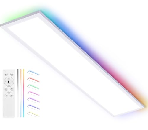 YindaLux LED Panel 120x30 cm mit RGB Backlight, 40W 4000LM Deckenlampe Dimmbar, Deckenleuchte mit Fernbedienung 2700K-6500K, Nachtlicht, Speicherfunktion, LED Panel Deckenleuchte für Wohnzimmer, Küche von YindaLux