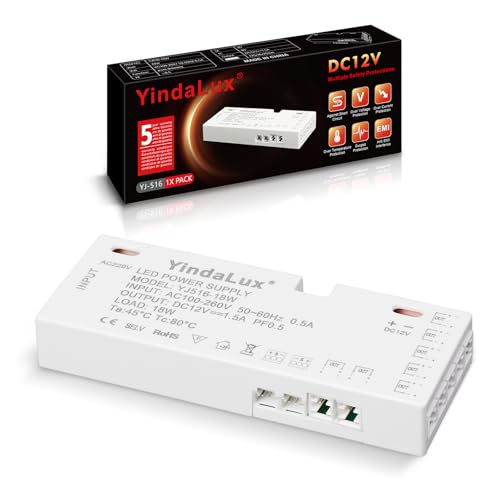 YindaLux LED Trafo 12V - Trafo 230V auf 12V LED 18W, Netzteil-Driver-Treiber, kein LED-Flimmern, kein Transformator-Rauschen Transformatoren für G4 MR16 GU5.3 Halogen Streifen YindaLux LED Trafo 12V - Trafo 230V auf 12V LED 18W, Netzteil-Driver-Treiber, kein LED-Flimmern, kein Transformator-Rauschen Transformatoren für G4 MR16 GU5.3 Halogen Streifen von YindaLux