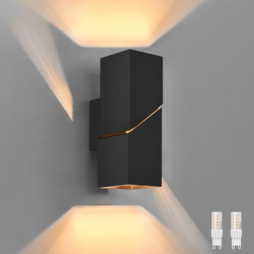 YindaLux Wandleuchte Innen 8W, 18cm Up and Down Wandlampe mit Austauschbarer G9 LED Lampe, 2700K Warmweiß Wandleuchte Schwarz mit Lichtschlitz, Aluminium Wandbeleuchtung für Wohnzimmer, Schlafzimmer von YindaLux