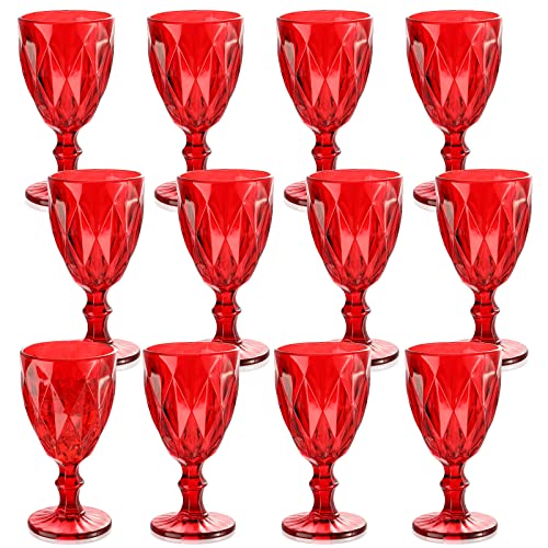 Yinder Weinkelch, Vintage-Weinkelch, geprägte Glaswaren, einfarbig, mit Stiel, für Eistee, Getränke, Soda, Saft, Wasser, Likör und Party, Hochzeit, Bars, Restaurants, Rot, 12 Stück von Yinder