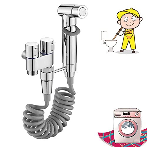 1-In-2-Out Dual Control Valve With Pull-Out Sprayer - Dual Control Valve For Bidet, Dual Control Faucet, Double Outlet Water Tap, For Washing Machine And Toilet Faucet (Silver) von YingGouing