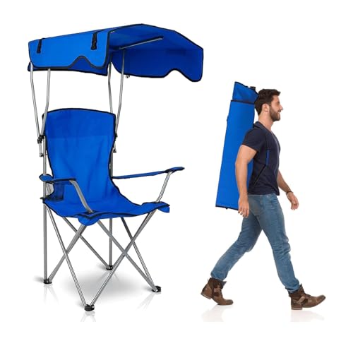 Yingbei Camping Klappstuhl Campingstuhl mit Baldachin Outdoor Klappstuhl Lounge Stuhl mit verstellbarem UPF 50+ Sonnenschutz & Getränkehalter Tragbares Camping Angeln Geschenk von Yingbei