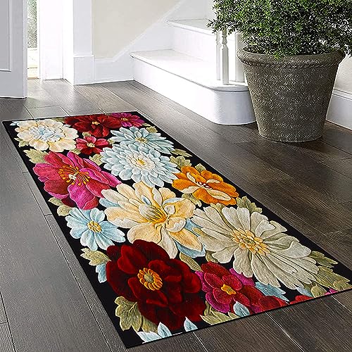 Teppich Läufer Flur Küche Waschbar Rutschfest 60x180cm ,Vintage 3D Blumenmuster Bunter Lang Küchenteppich Flurteppich Teppich Fur Korridor Wohnzimmer Schlafzimmer Meterware Anpassbar,Colored flowers von Yinghesheng