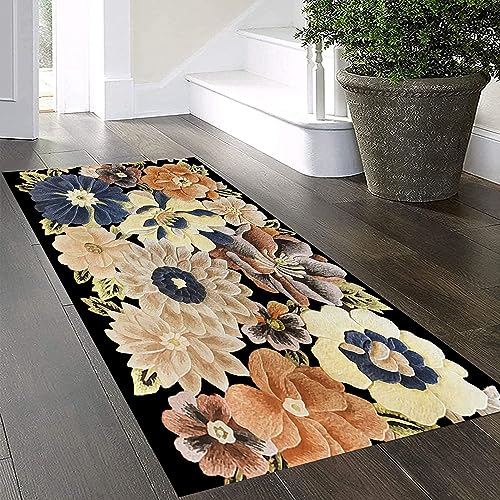 Teppich Läufer Flur rutschfest Küchen Teppich 60x150cm,3D Blumenmuster Orange Und Braun Küchenteppich Küchenläufer Korridor Schlafzimmer Wohnzimmer Meterware Eingang von Yinghesheng