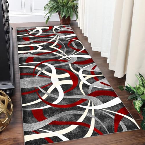 Teppich Läufer Lang Flur Küche Teppichläufer Rutschfest Waschbar Küchenläufer Teppichmatten 40x500cm Schmutzfangmatte Grau Rot Moderne Geometrische Streifen Flurteppich Wohnzimmer Schlafzimmer Teppich Läufer Lang Flur Küche Teppichläufer Rutschfest Waschbar Küchenläufer Teppichmatten 40x500cm Schmutzfangmatte Grau Rot Moderne Geometrische Streifen Flurteppich Wohnzimmer Schlafzimmer von Yinghesheng