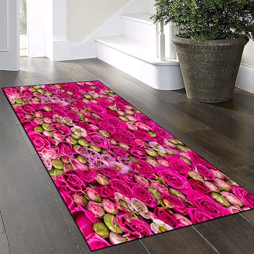 Yinghesheng 3D Teppich Läufer Flur Küche rutschfest Waschbar Korridor Teppichläufer Lang 80x140cm Rose Blume Küchenläufer Meterware Kücheteppich Schlafzimmer Wohnzimmer Flurmatten Breit 40-140Cm von Yinghesheng