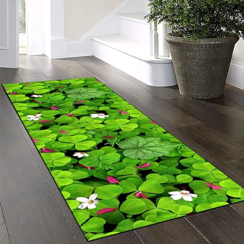 Yinghesheng 3D Teppich Läufer Flur Waschbar rutschfest 70x220cm Grün Flurläufer Lange Küchenläufer für Korridor Schlafzimmer Kleeblattmuster Flurteppich Küchen Teppich Polyester Anpassbar von Yinghesheng