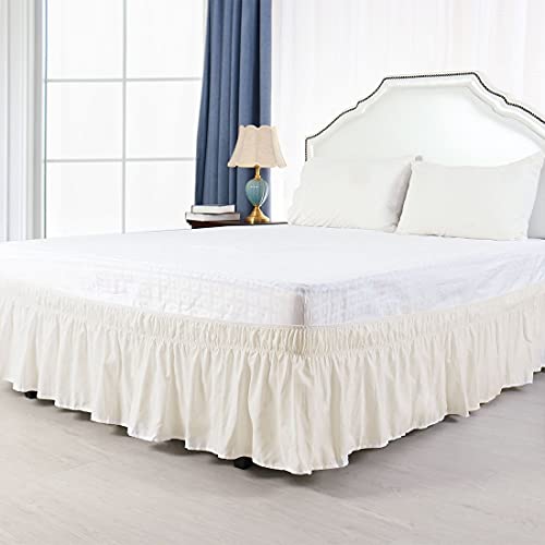 Yinghesheng Betthusse aus gebürstetem Polyester mit DREI Stoff-Seiten, elastische Staub-Rüschen, einfache Passform-Falten – mit 38,1 cm Länge, Baumwolle Polyester,Beige,Single von Yinghesheng