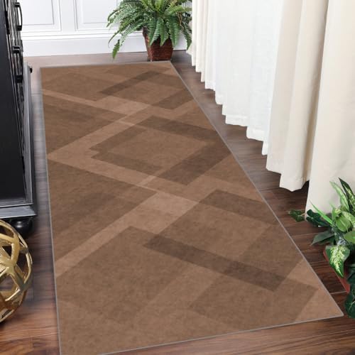Yinghesheng Läufer Flur Küche Waschbar rutschfest 100x200cm Lang Küchenteppich Flurteppich Teppich Braun Geometrisches Muster Für Korridor Wohnzimmer Schlafzimmer Meterware Anpassbar | von Yinghesheng