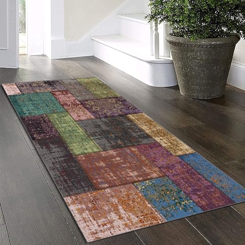Yinghesheng Läufer Flur Küche Waschbar rutschfest 140x240cm Bunter Patchwork Teppichläufer Lang Küchenteppich Flurteppich Küchenläufer Teppichmatten Korridor Wohnzimmer Schlafzimmer Meterware von Yinghesheng