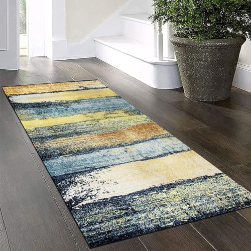 Yinghesheng Läufer Teppich Lang Flur Küche60x200cm Bunter Holzmaserung Patchwork rutschfest Waschbar Korridor TeppichLäufer Polyester Teppichmatte Dauerhaft, Anpassbar Meterware von Yinghesheng