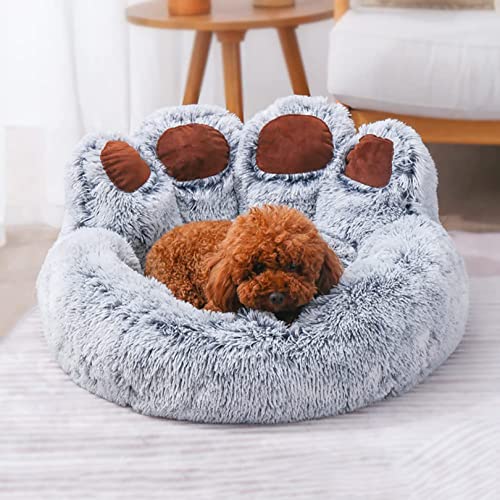 Yinghesheng Plüsch beruhigendes Hundebett, Hundebett, Katze, Haustiersofa, niedliche Bärentatzenform, Haustierschlafbetten für mittelgroße Hunde und Katzen,Grau,90x90x42cm von Yinghesheng