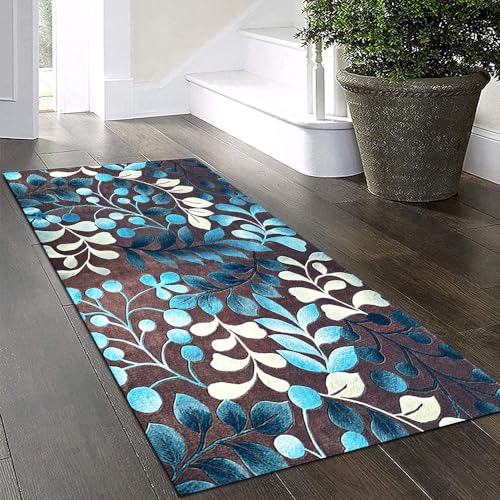 Yinghesheng Teppich Läufer 60x200cm Weiß blau braun 3D-Blättermuster Küchenteppich, Läufer, Teppichläufer Flur Vintage, Küchenteppich Waschbar rutschfest, Fußmatte Lang, Flur Teppich - rutschfest Yinghesheng Teppich Läufer 60x200cm Weiß blau braun 3D-Blättermuster Küchenteppich, Läufer, Teppichläufer Flur Vintage, Küchenteppich Waschbar rutschfest, Fußmatte Lang, Flur Teppich - rutschfest von Yinghesheng