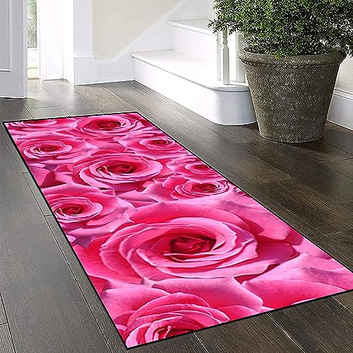 Yinghesheng Teppich Läufer Flur Küche Rosa Rosen rutschfest Küchenläufer 40x200cm Flurläufer 3D Muster Lange Teppichläufer Kücheläufer für Korridor Schlafzimmer Wohnzimmer,Rosa von Yinghesheng