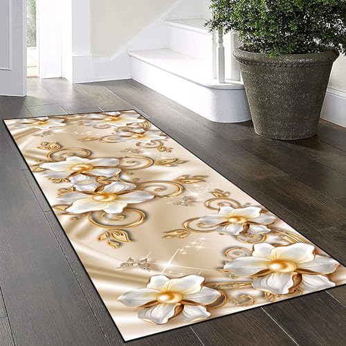 Yinghesheng Teppich Läufer Flur Küche Waschbar rutschfest 60x150cm Vintage 3D Blumenmuster Beige/Gold Lang Küchenteppich Flurteppich Teppich Fur Korridor Wohnzimmer Schlafzimmer Meterware Anpassbar Yinghesheng Teppich Läufer Flur Küche Waschbar rutschfest 60x150cm Vintage 3D Blumenmuster Beige/Gold Lang Küchenteppich Flurteppich Teppich Fur Korridor Wohnzimmer Schlafzimmer Meterware Anpassbar von Yinghesheng