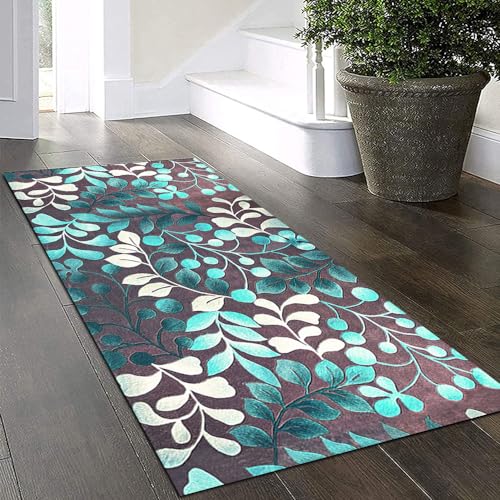 Yinghesheng Teppich Läufer Flur Küche Waschbar rutschfest 70x260cm Weiß türkis braun 3D-Blättermuster Lang Küchenteppich Flurteppich Teppich Fur Korridor Wohnzimmer Schlafzimmer Meterware Anpassbar Yinghesheng Teppich Läufer Flur Küche Waschbar rutschfest 70x260cm Weiß türkis braun 3D-Blättermuster Lang Küchenteppich Flurteppich Teppich Fur Korridor Wohnzimmer Schlafzimmer Meterware Anpassbar von Yinghesheng