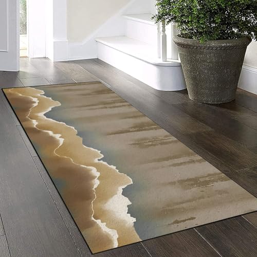 Yinghesheng 3D Teppich Läufer Flur Küchenläufer Waschbar Teppichläufer Eingangsmatte 60x500cm Teppich rutschfest Läufer Strand Wellenmuster Für Wohnzimmer Schlafzimmer Meterware Anpassbar von Yinghesheng