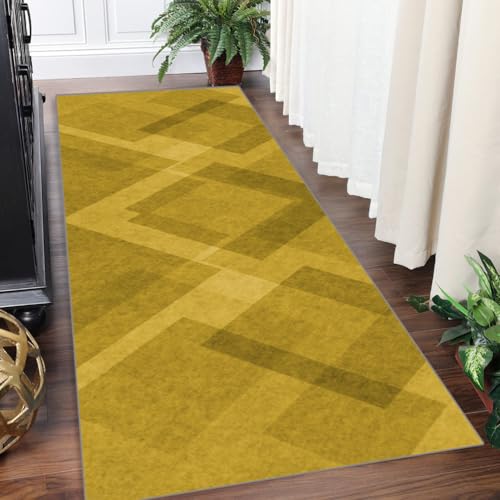Yinghesheng Läufer Lang Flur rutschfest Teppich Küche 80x600cm Läufer Korridor Teppichmatten Gelb Geometrisches Muster Küchenteppich Schlafzimmer Esszimmer Polyester Meterware Anpassbar von Yinghesheng