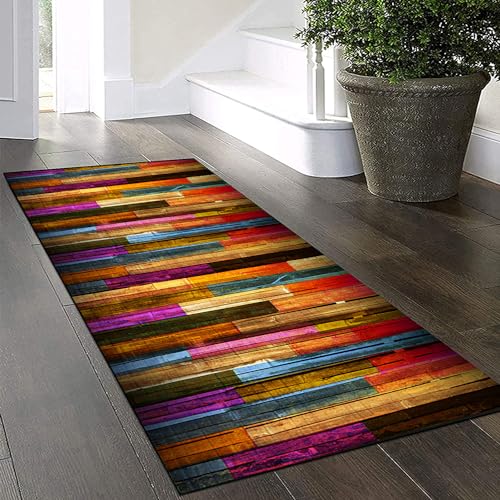 Yinghesheng Teppich Läufer Flur Küche rutschfest Waschbar 60x200cm Bunter Holzmaserung Patchwork Kücheteppich Küchenläufer Meterware Korridor Tepiche Schlafzimmer Schmutzfangmatte Breit 40-140Cm von Yinghesheng