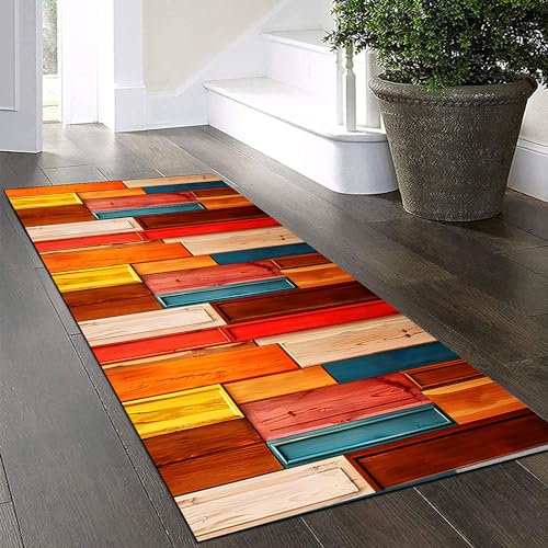 Yinghesheng Teppich Läufer Flur Küche rutschfest Waschbar Teppichläufer Lang 40x100cm Bunter Holzmaserung Patchwork Küchenläufer Meterware Korridor Tepiche Kücheteppich Flurmatten Breit 40-140Cm von Yinghesheng