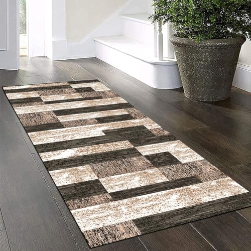 Yinghesheng Teppich Läufer Flur rutschfest Küchen Teppich 120x260cm Bunter Holzmaserung Patchwork Küchenteppich Küchenläufer Korridor Schlafzimmer Wohnzimmer Meterware Eingang Esszimmer von Yinghesheng