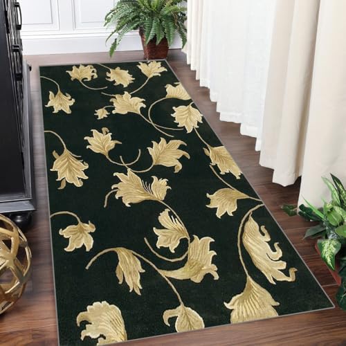 Yinghesheng Teppich Läufer Küche Flur Korridor Teppichläufer rutschfest Waschbar Lang Küchenteppich Meterware 60x200cm Flurteppich Küchenläufer Grün Gelb mit 3D-Blumenmuster Teppichmatten von Yinghesheng