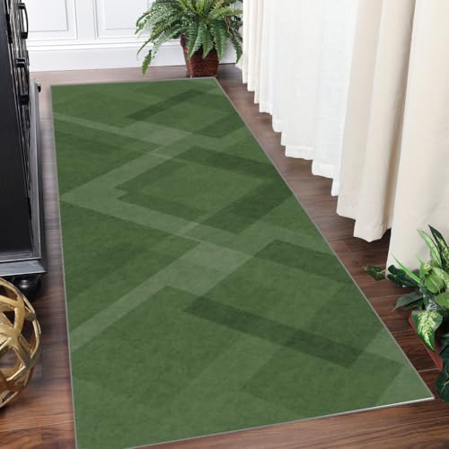 Yinghesheng Teppich Läufer Lang Flur Küche Teppichläufer rutschfest Waschbar Küchenläufer Teppichmatten 70x400cm Schmutzfangmatte Grün Geometrisches Muster Flurteppich Wohnzimmer Schlafzimmer von Yinghesheng