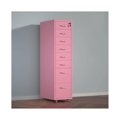 Bürocontainer Aktendaten-Organizer aus Metall, multifunktionaler Büro-Schubladenschrank, 8-lagiger Aktenschrank mit großer Kapazität und Schloss Büroschrank(Pink) von Yinj9562fg