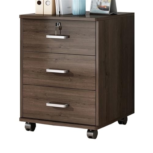 Bürocontainer Büro-Aktenschrank, einfarbiger Aufbewahrungsschrank aus Holz mit 3 Schubladen, Aktenschrank Schloss, Aufbewahrung, Kleiner Seitenschrank Radauszug Büroschrank(Bruin) von Yinj9562fg