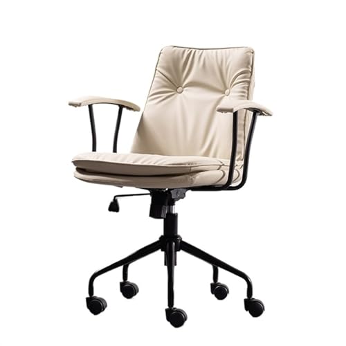 Chefsessel Bürostuhl aus PU-Leder, bequemer moderner Schreibtischstuhl for das Home-Office mit Rollen und schwarzem Metallfuß, ergonomischer Stuhl, verstellbarer Drehstuhl Ergonomischer(Weiß) von Yinj9562fg