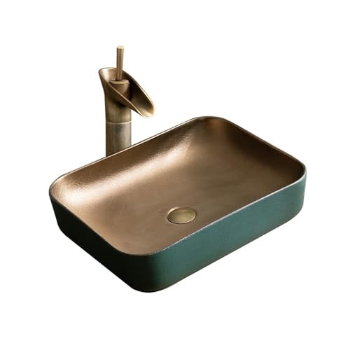 Waschtisch 52 * 40 * 13 cm (L * B * H) rechteckige Schüssel Retro Keramik Waschbecken über der Theke Badezimmer Schiff Waschbecken Platzsparendes von Yinj9562fg