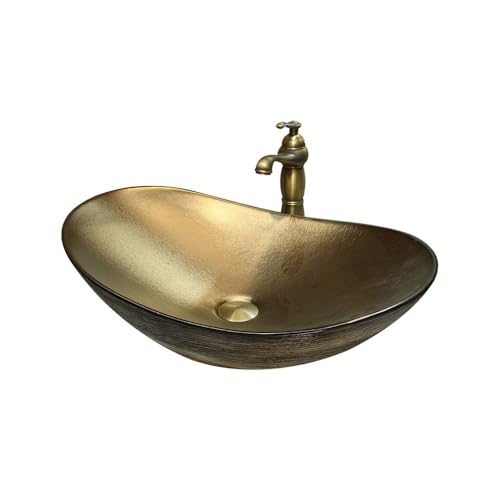 Waschtisch 59 * 38cm Gold Streamline Art Waschbecken Große Toilette Keramik Badezimmer Waschbecken Platzsparendes Waschtisch 59 * 38cm Gold Streamline Art Waschbecken Große Toilette Keramik Badezimmer Waschbecken Platzsparendes von Yinj9562fg