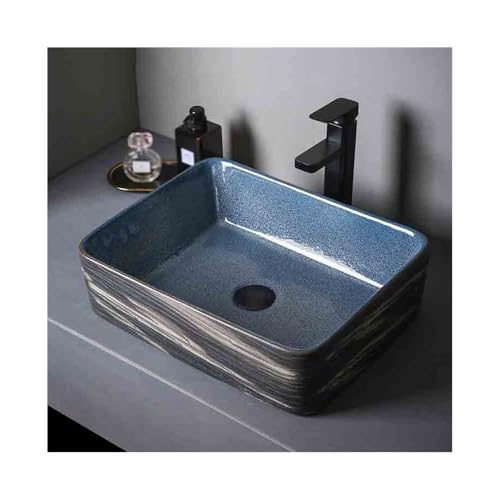 Waschtisch Aufsatzwaschbecken Keramik Badezimmer Rechteckig Handwaschbecken Innen Außen mit Zubehör Platzsparendes von Yinj9562fg