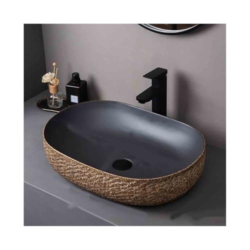 Waschtisch Großes Aufsatzwaschbecken, Einzelwaschbecken, Keramik, Badezimmer, ovales Waschbecken for drinnen und draußen, mit Zubehör Platzsparendes von Yinj9562fg